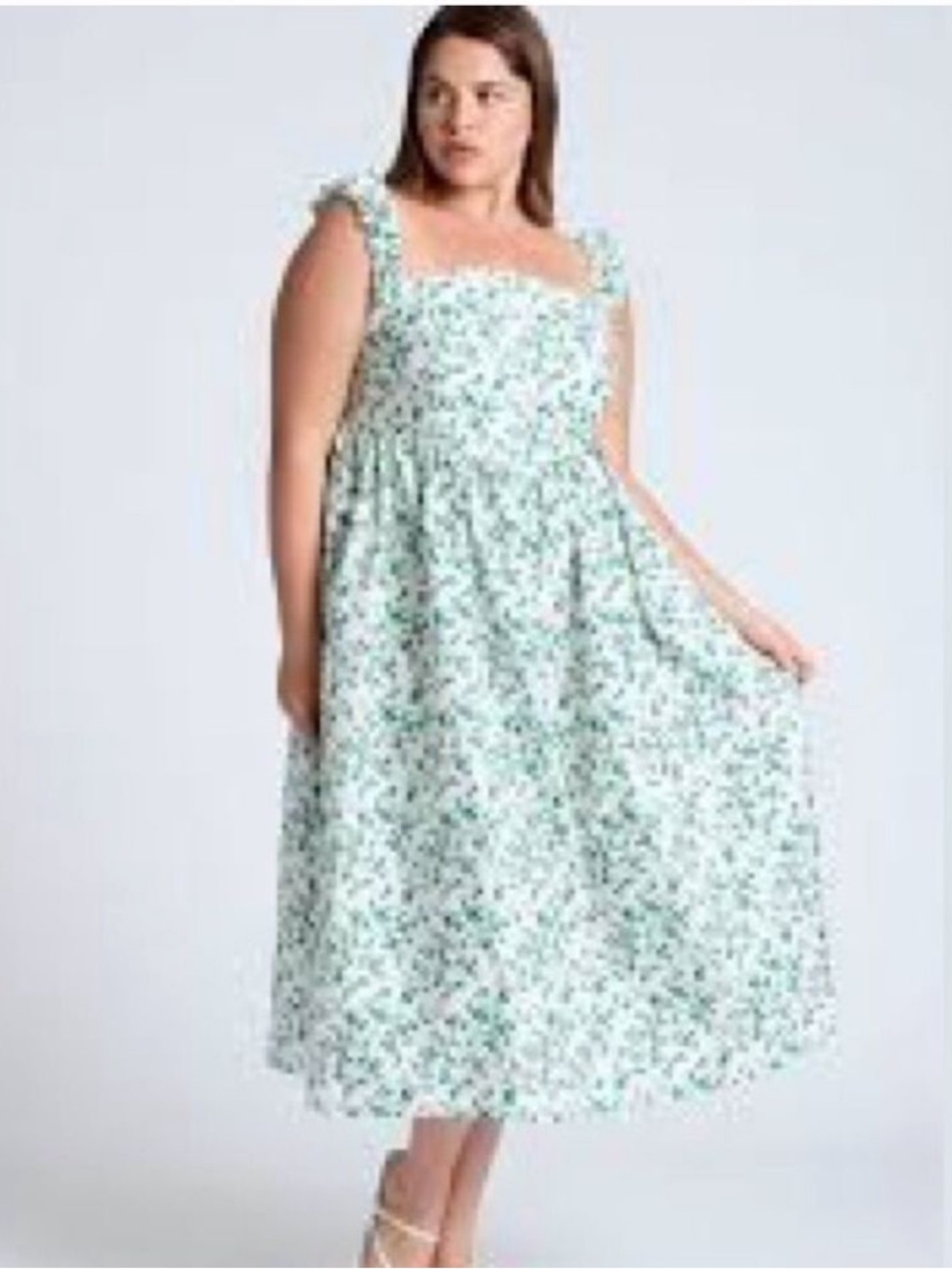 ELOQUII Floral Cotton Poplin Corset‎ Midi Dress Green White NWT 18 Cottagecore